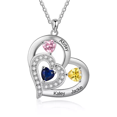 Personalised Birthstone Mother's Heart Necklace Customized With Engraved Name • £16.79