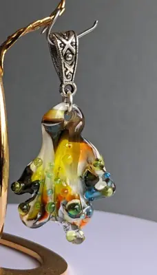 Pendant Avangarde Leaf Multicolor Murano Glass Unique Gift Jewellery • £28
