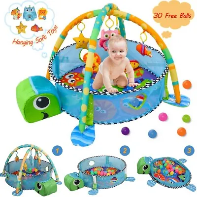 3 In 1 Turtle Baby Gym Activity Play Floor Mat Ball Pit And Toys Babies Playmats • £24.90