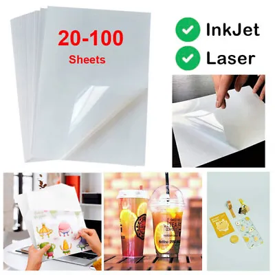 A4 Self Adhesive Vinyl Sticker Paper Transparent Glossy Label For Inkjet Laser • $14.33