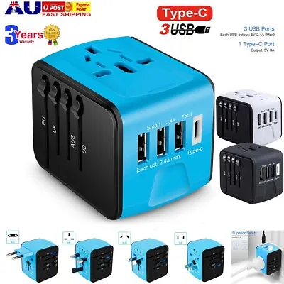 $23.59 • Buy Universal World Travel Adapter 3 USB & Type-C Charger UK/EU/AU/US Plug Converter