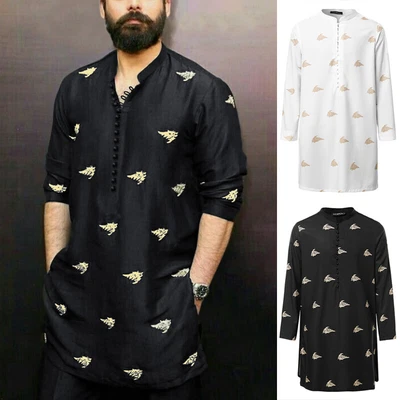 INCERUN Mens Indian Kurta Shirts Casual Loose Knee Length Tunic Shirts Blouse • £12.08