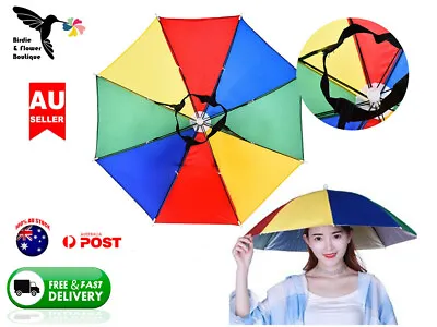 $11.99 • Buy 52cm Cap Rain Headwear Camping Sun Portable Umbrella Hat Fishing New Multicolor