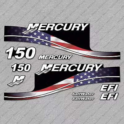 Mercury 150 HP EFI SaltWater USA Flag Edition Outboard Engine Decal Set • $51.29