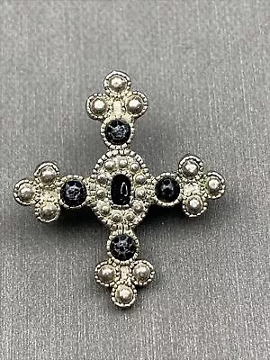 Vintage Brooch Pin Tiny  Maltese Cross Silvertone￼  ￼3/4” • $13.50