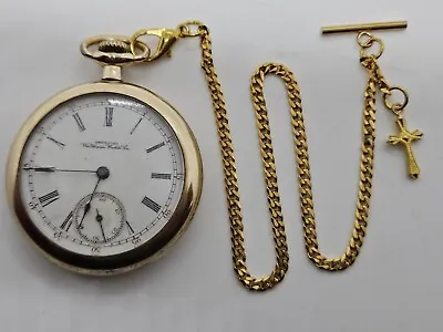 Antique Working 1888 WALTHAM 15J Gents 10K Gold G.F. Pocket Watch 16s With Chain • £231.41