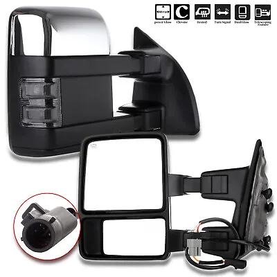 Power Heated LED Smoke Signal Chrome Towing Mirrors Pair For 1999-2007 Ford F250 • $118.89