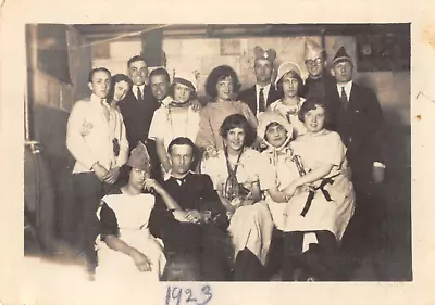 Family Gathering Costume Party 1923 Vintage Black White Snapshot Photo Cap Hat • $6.88