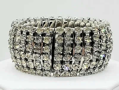 Vintage British Crown Colony 6 Row Rhinestone Stretch Bracelet Made Hong Kong  • $48