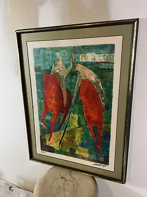 Vintage 60’s Mid Century Modern Art Painting Cubist Abstract Signed Frame • $760