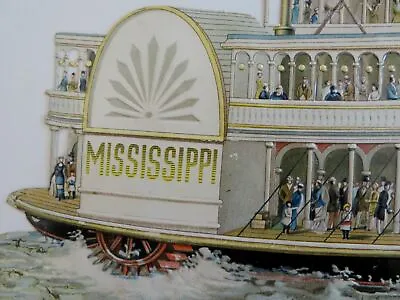 Mississippi River Boat Steam Paddleboat C.1890's Embossed Die-cut Souvenir Print • $68