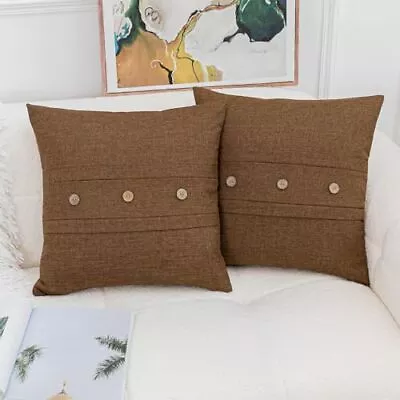 Set Of 2 Farmhouse Square Pillow Cover With Button Vintage 18 X 18-Inch Brown • $29.42