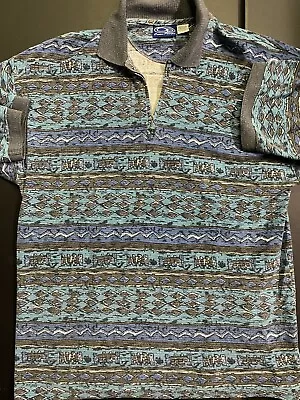 VINTAGE OP OCEAN PACIFIC Shirt Men XL POLO QUARTER ZIP  AOP Aztec Fishing 90 • $21.24