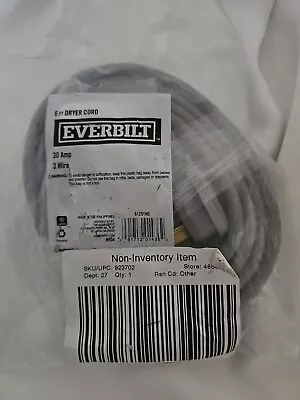 6ft Everbilt Dryer Cord  3-Prong 30 Amp 3 Wire  Model #61251HD New • $14.99