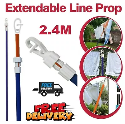 Extendable Prop Line Heavy Duty Clothes Washing Pole Outdoor Support Dryover2.4M • £8.46