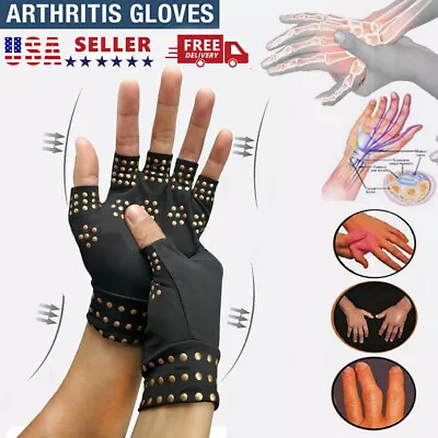 2pairs  Copper Arthritis Compression Gloves Hand Wrist Support Joint Pain Relief • $8.54