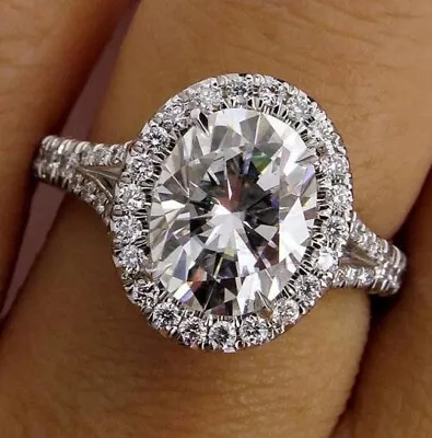 3Ctw Oval VVS1 Moissanite Halo Wedding & Engagement Ring 14K White Gold Plated • $117.23