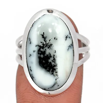 Natural Merlinite Dendritic Opal - Turkey 925 Silver Ring Jewelry S.8 CR22050 • $4.25