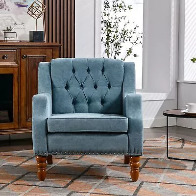 Footstool Chair Sets With Vintage Brass Studs Button Tufted Upholstered Armchai • $212.23