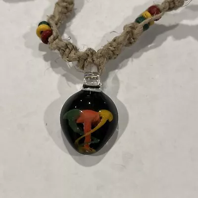 Psychedelic Glass Mushroom Resin Hemp Choker Surfer Necklace 18  Shroom NWT • $11.99