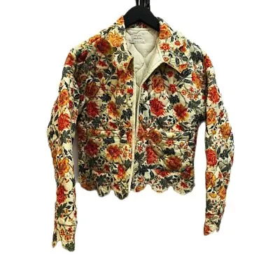 Laura Ashley & Urban Outfitters Beige Orange Green Floral Print Quilted Jacket • £43