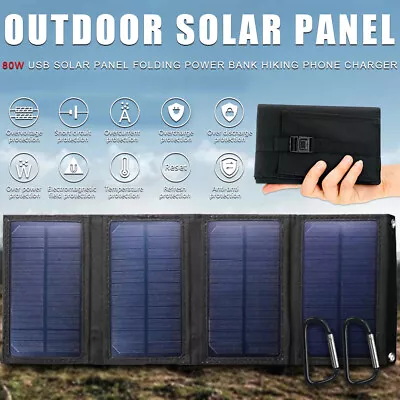 $26.88 • Buy 80W 5V Portable Solar Panel Kit IP65 USB Folding Power Bank For Phone Charger US