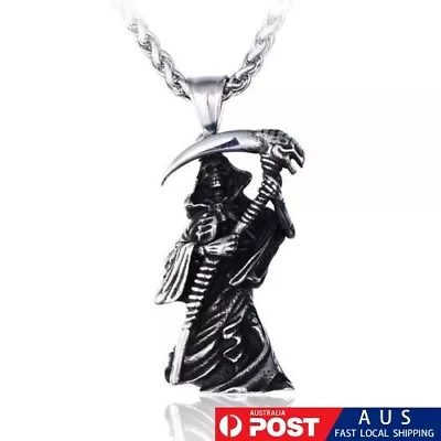 AU Cool Men's Titanium Steel Punk Skull Sickle Pendant Stainless Steel Necklace • $29.66