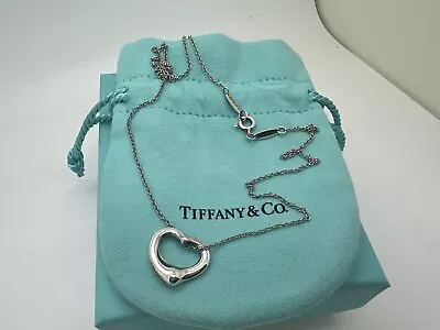 Tiffany & Co Sterling Silver Elsa Peretti Small Open Heart Necklace • $129.99