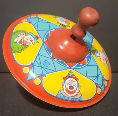 Vintage J. Chein Tin USA Litho Spinning Top Featuring Clowns -WORKS Collectible • $24.95