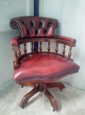 £235 • Buy Vintage Chesterfield Leather Captain Swivel & Tilt Desk Arm Chair (Delivery)