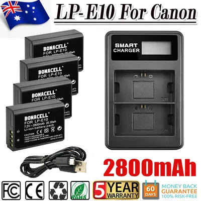4x 2800mAh LP-E10 Battery +Dual Charger For Canon EOS 1300D 1200D 1100D 3000D BD • $35.99
