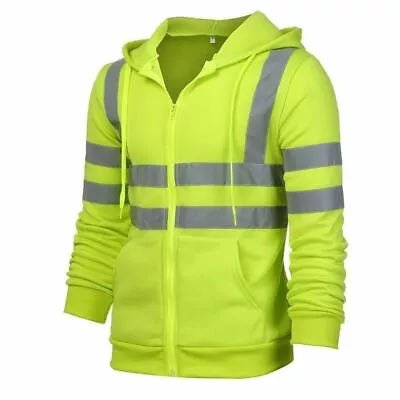 High Visibility Jacket Hi Viz Fleece Hoodie Sweatshirt Reflective Workwear Zip • $21.39