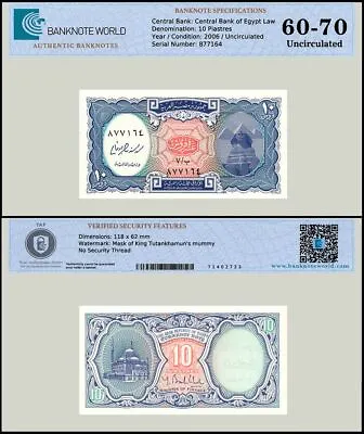 $9.99 • Buy Egypt 10 Piastres, L.1940 (2006 ND), P-191, UNC, Authenticated Banknote