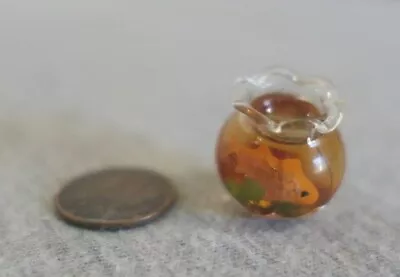 Vintage Miniature Ruffle Top Glass Goldfish Fish Bowl W .75  W X .75  H Damaged • $1.99