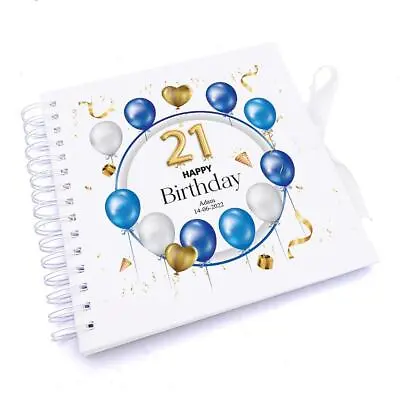 Personalised 21st Birthday Blue Balloon Guestbook Scrapbook Photo Album UV-1196 • £15.99