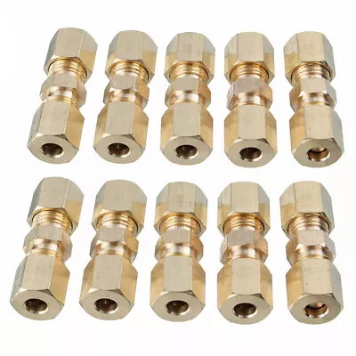 10 PCS Straight Brass Brake Line Compression Fitting Unions For OD Tubing 3/16  • $11.89