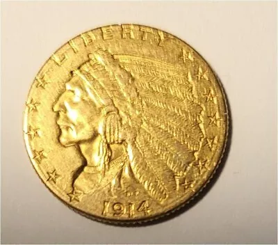 1914-D $2.5 Dollar Gold Indian Head Liberty Quarter Eagle Coin  $2 1/2 • $500