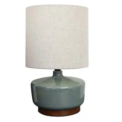 Modern Mid-Century Ceramic Table Lamp With Wood Base 17 H • $39.98