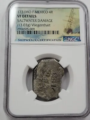 1731 DATED Mexico Cob 4 Reales Vliegenthart Shipwreck NGC MO F Nice *D754 • $595