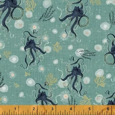 By 1/2 Yard ~ Octopus Sea Green By Katherine Quinn ~ Whale Tales Windham Fabrics • $6.75