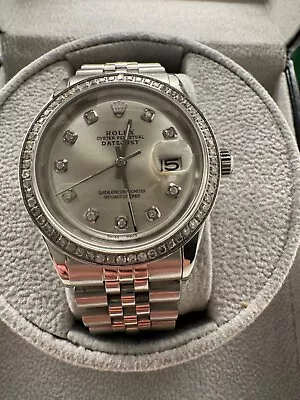 Mens Rolex Oyster Perpetual Datejust Silver Jubilee Bracelet With 1.10C Diamonds • $5000