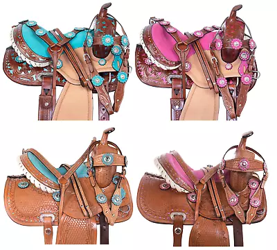 Horse Saddle Western Trail Barrel Racing Show Leather Tack Set 12 13 14 • $332.49