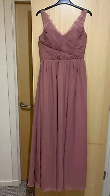 V-Neck Lace Trim Size 12 Dusty Rose/Pink  Bridesmaid/Prom/Ballgown/Evening Dress • £50