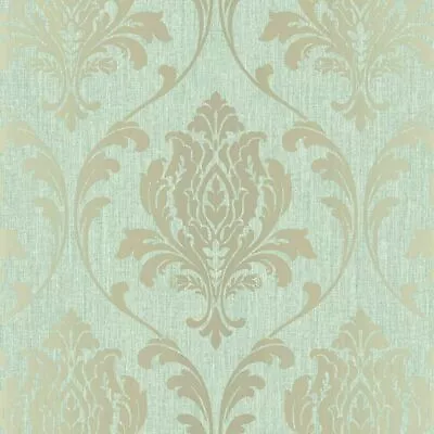 Rasch Highgrove Floral Damask Metallic Gold Duck Egg Blue Wallpaper 274973 • £9.99