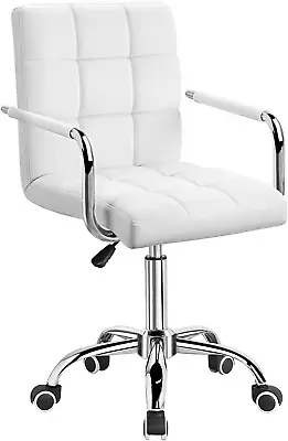 Mid-Back Office Task Chair Ribbed PU Leather Executive Modern Adjustable Home De • $88.99