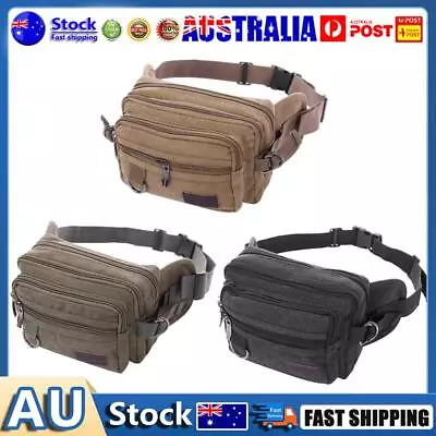 Male Vintage Multi Pocket Belt Waist Bag Men Outdoor Travel Canvas Fanny Packs • $13.73