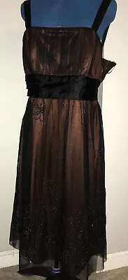 Vintage 80s 90s? Prom Party Dress Dark Brown Bronze Flowers • $52.88