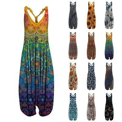 $15.65 • Buy Womens Summer Plus Size Pants Jumpsuit Playsuit Dungarees Romper Overalls ！🔔🔔