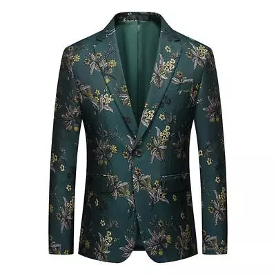 Mens Slim Jacquard Banquet Dress Jacket Business Casual Western Flowers Coat • $111.19