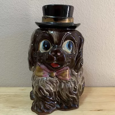 Vtg Made In Japan Dog Coin Piggy Bank Top Hat Hand Painted Drip Glaze • $41.99